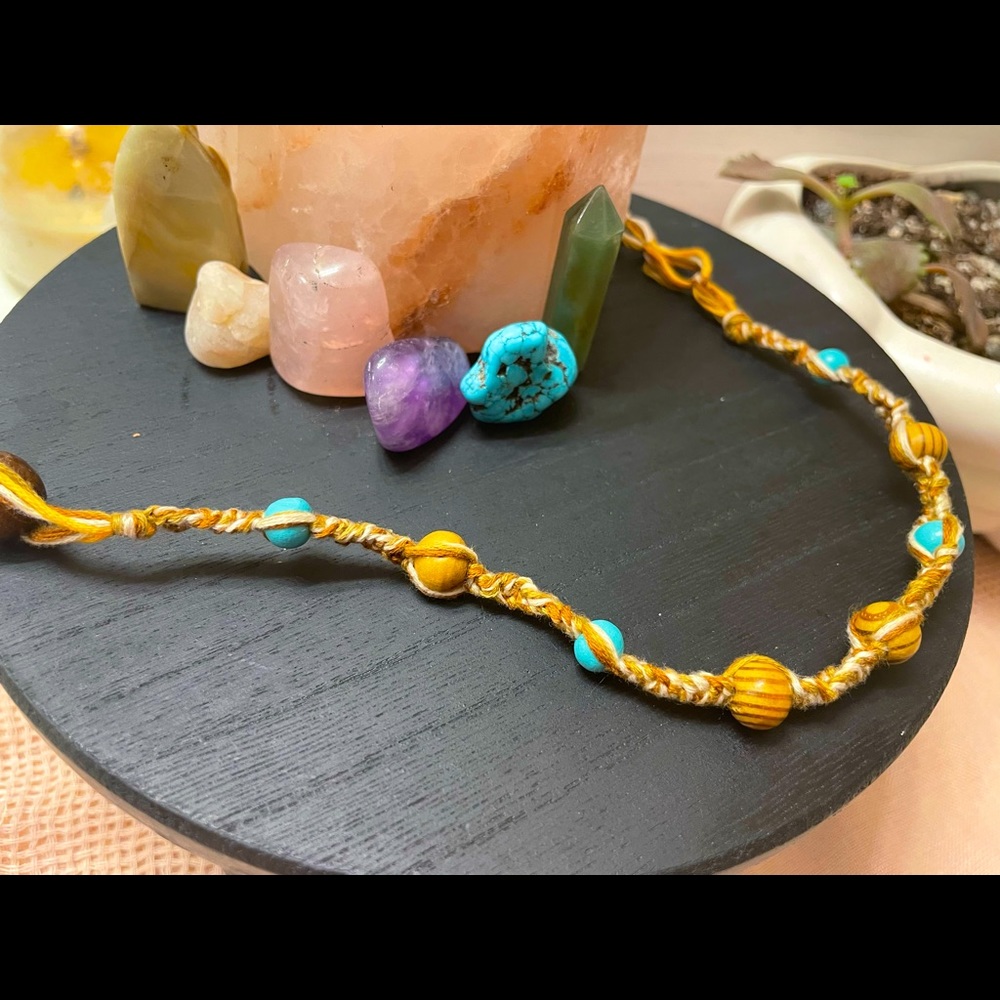 Handmade Bracelet/Anklet with Turquoise and Brown wooden beads